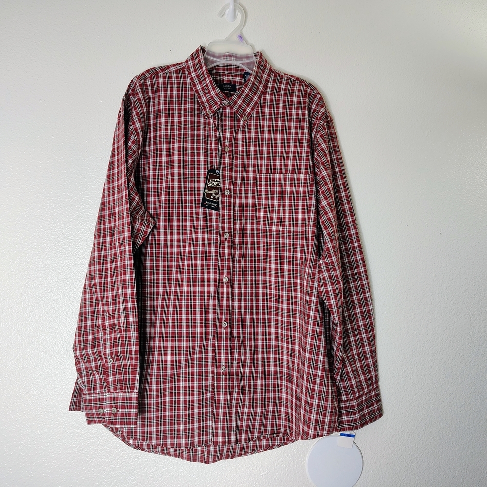 Arrow Hamilton Poplin Plaid Shirt XL Red Button Down NWT